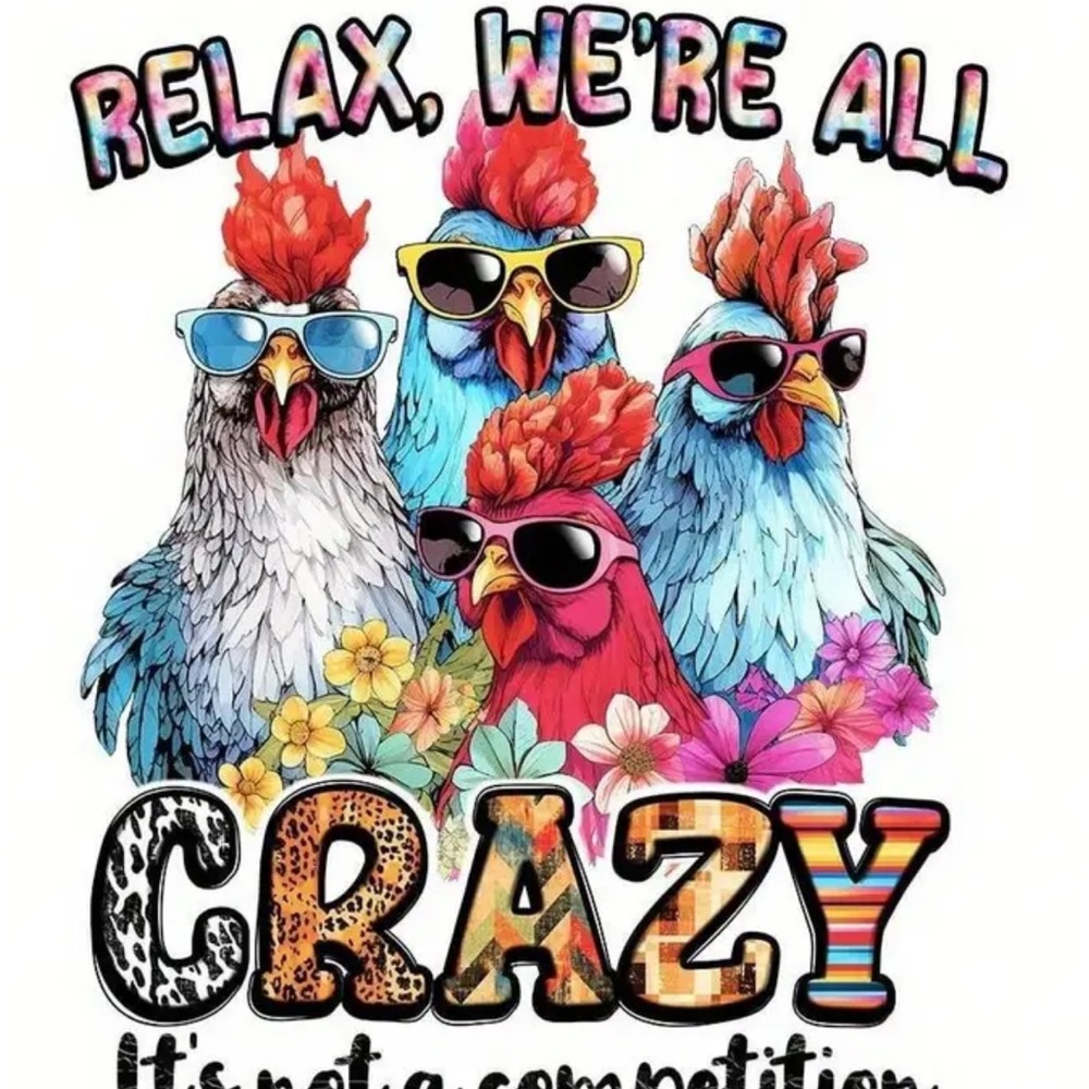 Colorful Rooster Graphic heat transfer iron on.
